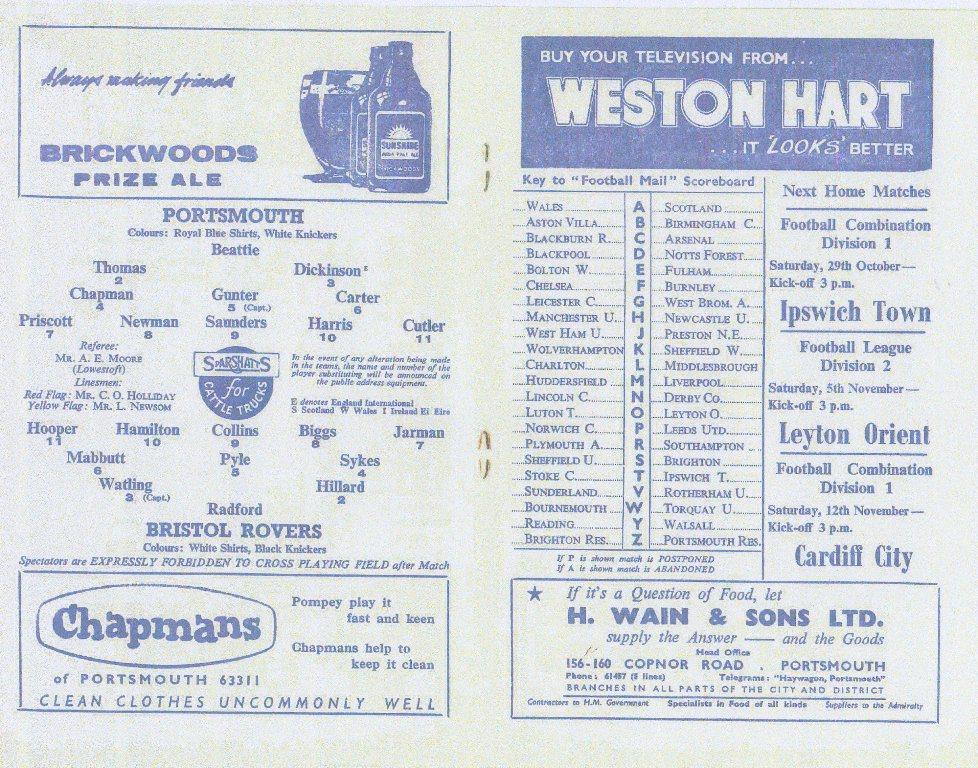 Bristol Rov (home)  22/10/1960 Team Page