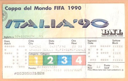 WEST GERMANY v ENGLAND. Semi Final.