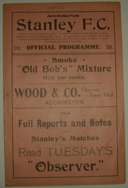 1921 Accrington Stanley V Rochdale (first Division 3 North Match)