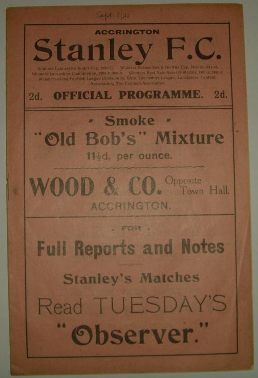 1921 Accrington Stanley V Rochdale (first Division 3 North Match)