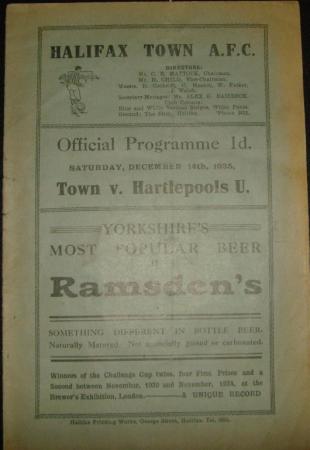 1935/36 Halifax Town V Hartlepools United Fa Cup 2nd Round