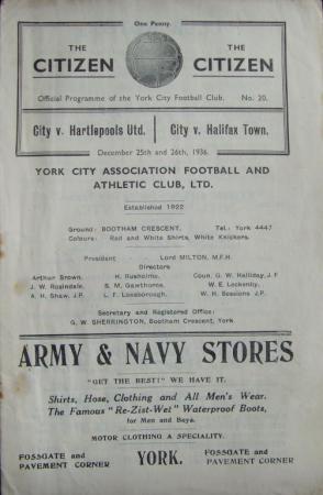 1936/37 York City V Hartlepools / Halifax Town