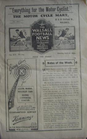 1934/35 Walsall V Halifax Town