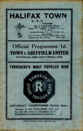 1939/40 Halifax Town V Sheffield United (friendly)