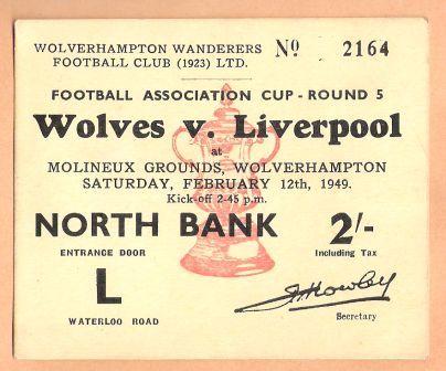 Wolves v Liverpool. Round 5 1949.