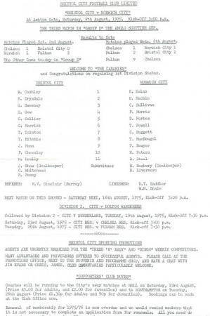 Bristol City V Norwich City - Anglo Scottish Cup 1975-76