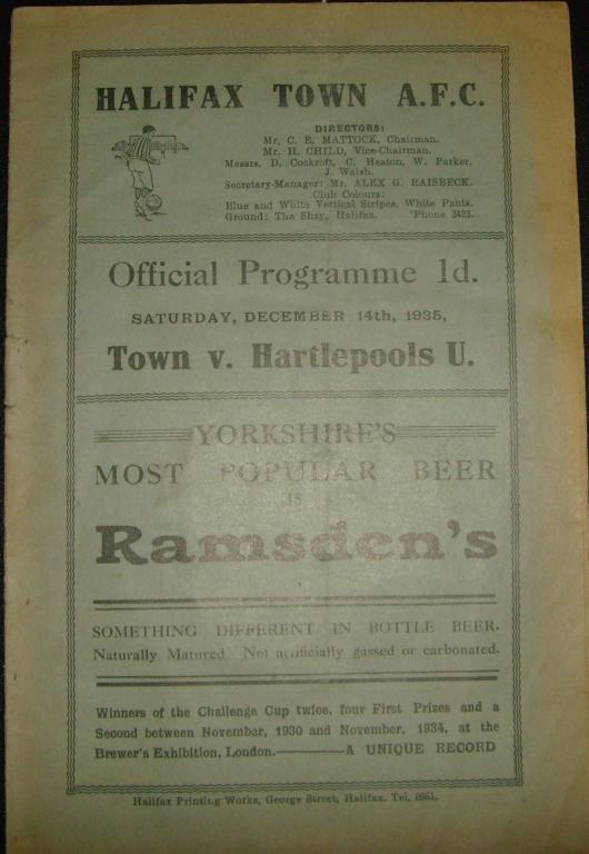 1935/36 Halifax Town V Hartlepools United Fa Cup 2nd Round