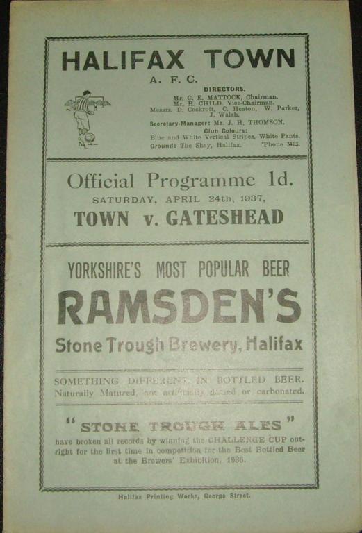 1936/37 Halifax Town V Gateshead