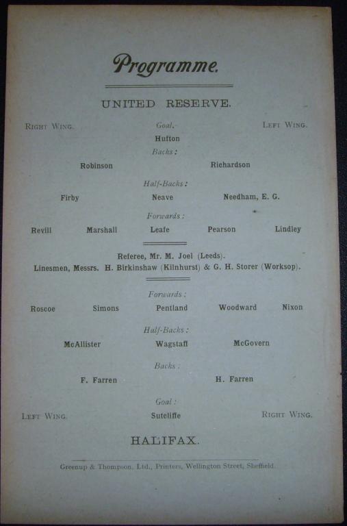 1912/13 Sheffield United Res V Halifax Town (first Team)