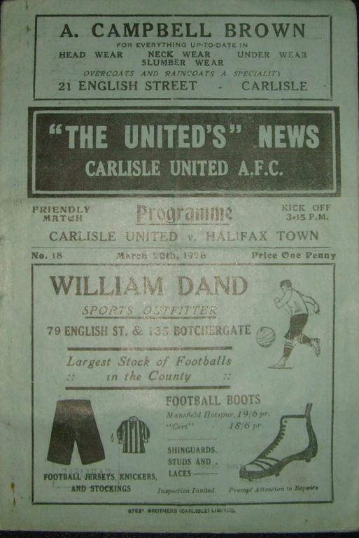 1925/26 Carlisle United V Halifax Town (friendly)