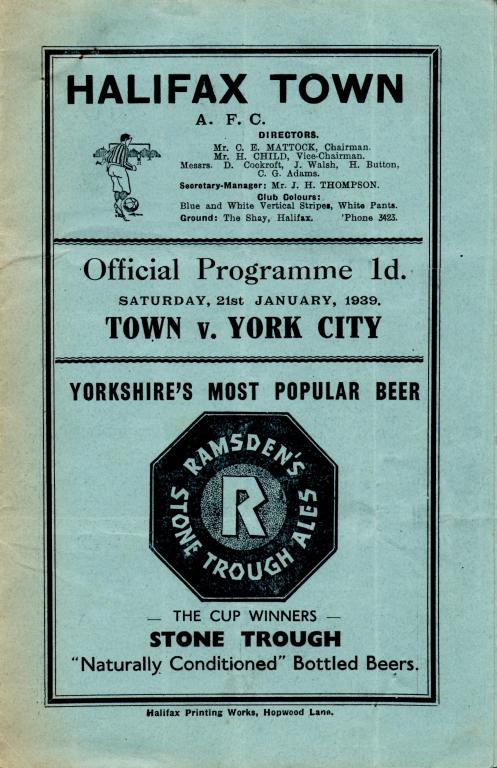 1938/39 Halifax Town V York City