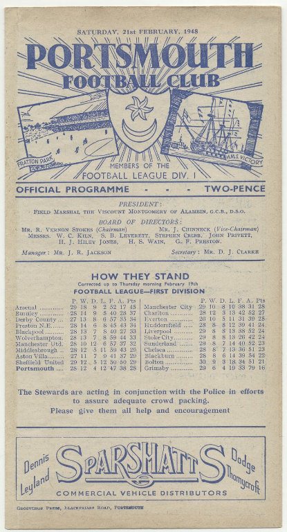 Arsenal (home) Cover 21/2/1948