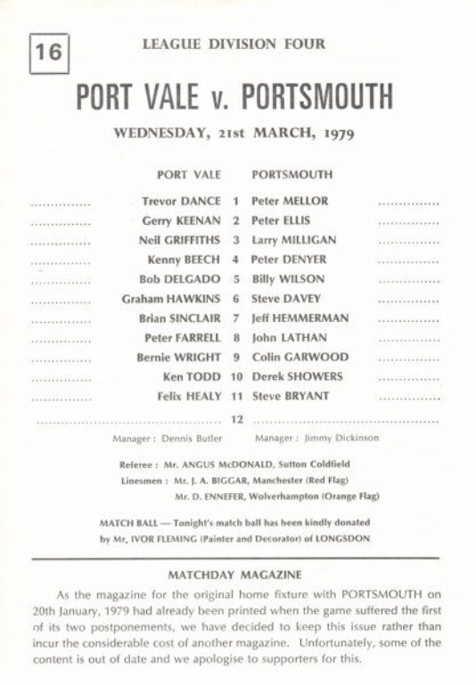 Port Vale 2nd Supplement 21/3/1979