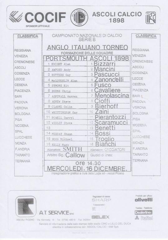 Ascoli Teamsheet