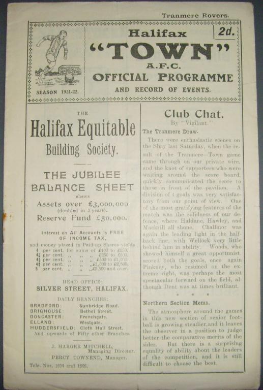 1921/22 Halifax Town V Tranmere Rovers