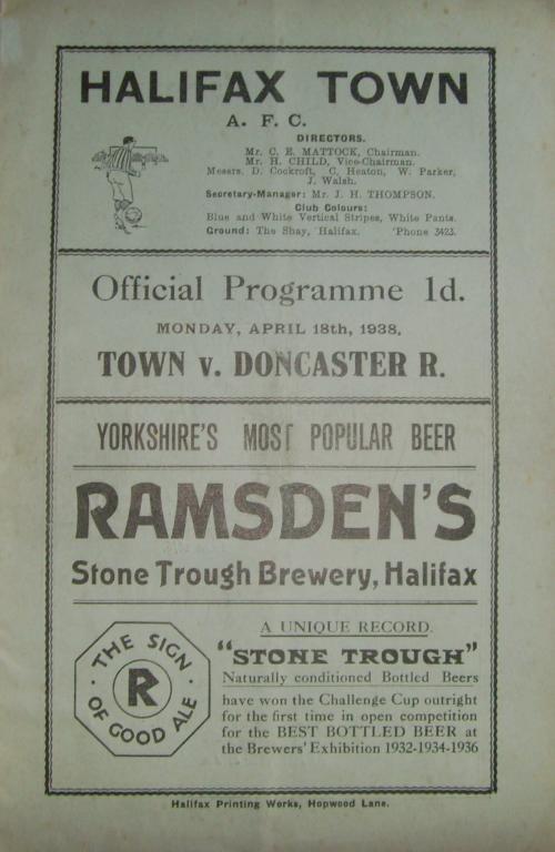 1937/38 Halifax Town V Doncaster Rovers