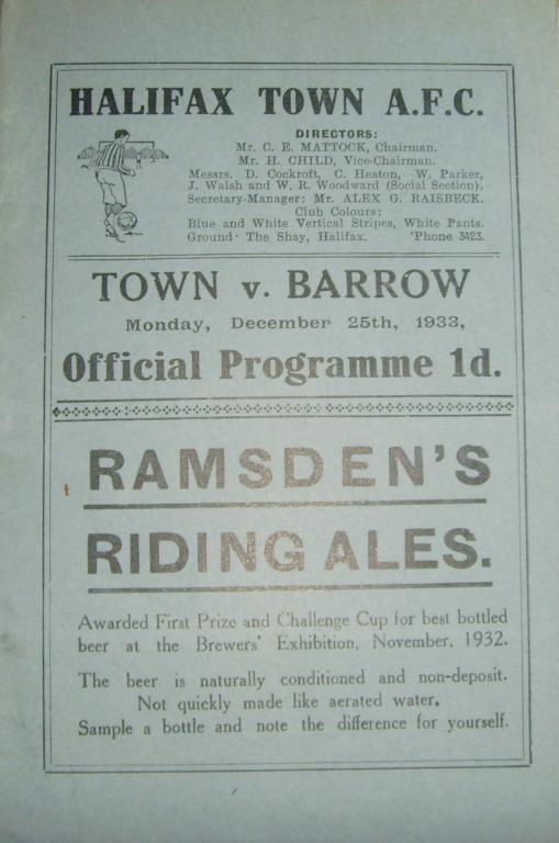 1933/34 Halifax Town V Barrow