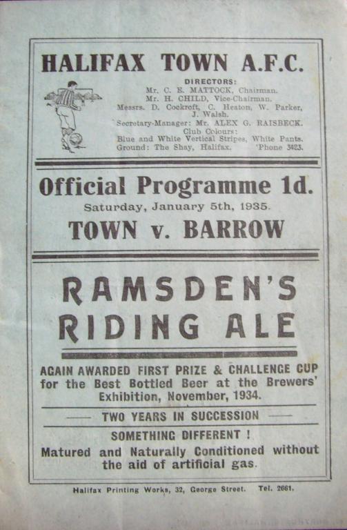 1934/35 Halifax Town V Barrow