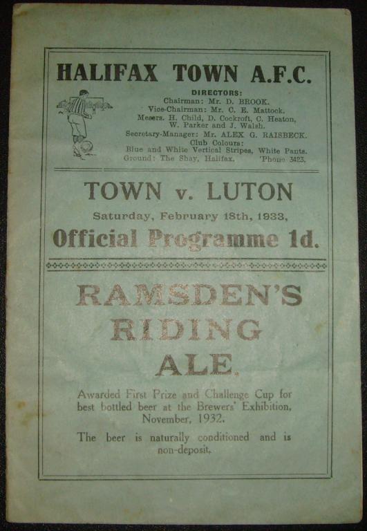 1932/33 Halifax Town V Luton Town Fa Cup 5th Round