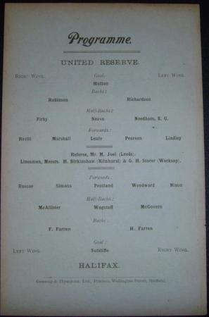 1912/13 Sheffield United Res V Halifax Town (first Team)