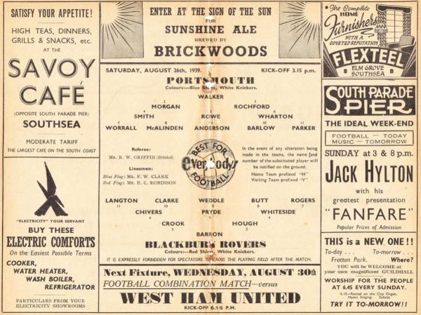 1939.40 Pompey V Blackburn Team Page