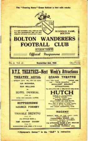 1939.40 Bolton V Pompey, Last Match Before The War.