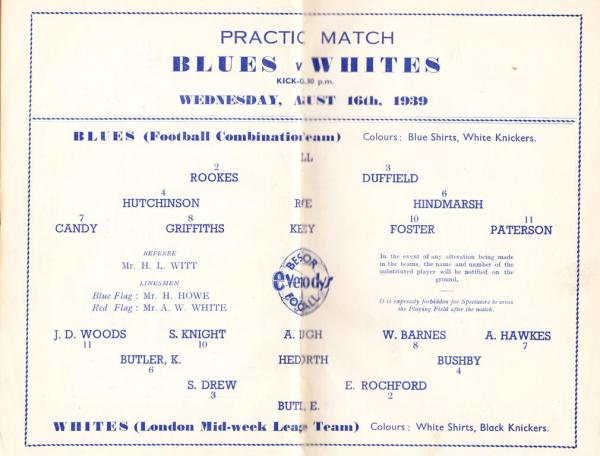 Trial Match 16th Aug 1939