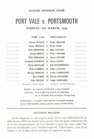 Port Vale 1st Supplement 6/3/1979