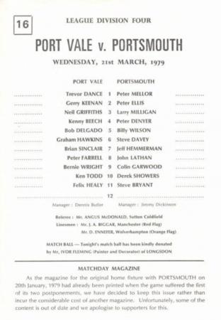 Port Vale 2nd Supplement 21/3/1979