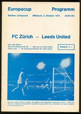 FC Zurich v Leeds United (1974/75 European Cup)