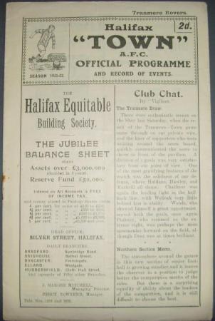 1921/22 Halifax Town V Tranmere Rovers