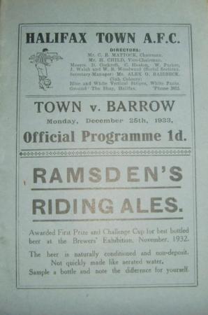 1933/34 Halifax Town V Barrow