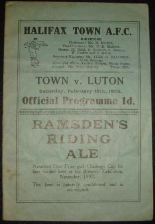 1932/33 Halifax Town V Luton Town Fa Cup 5th Round